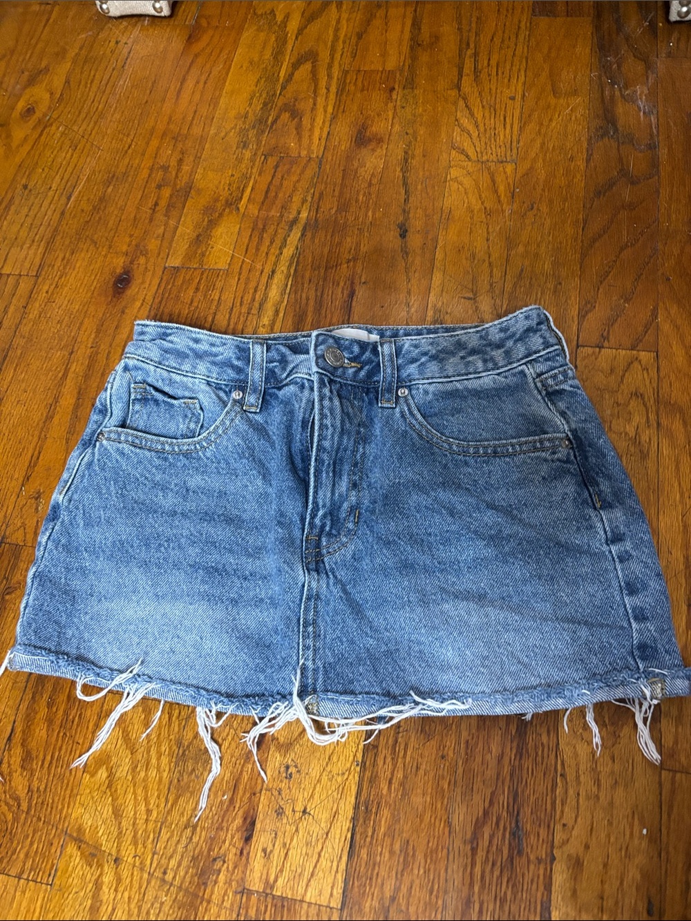 PacSun Blue Denim Frayed Mini Skort